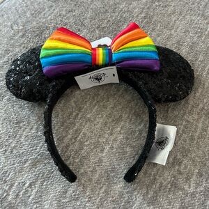 Disney Black Sequin Ears with Rainbow Bow